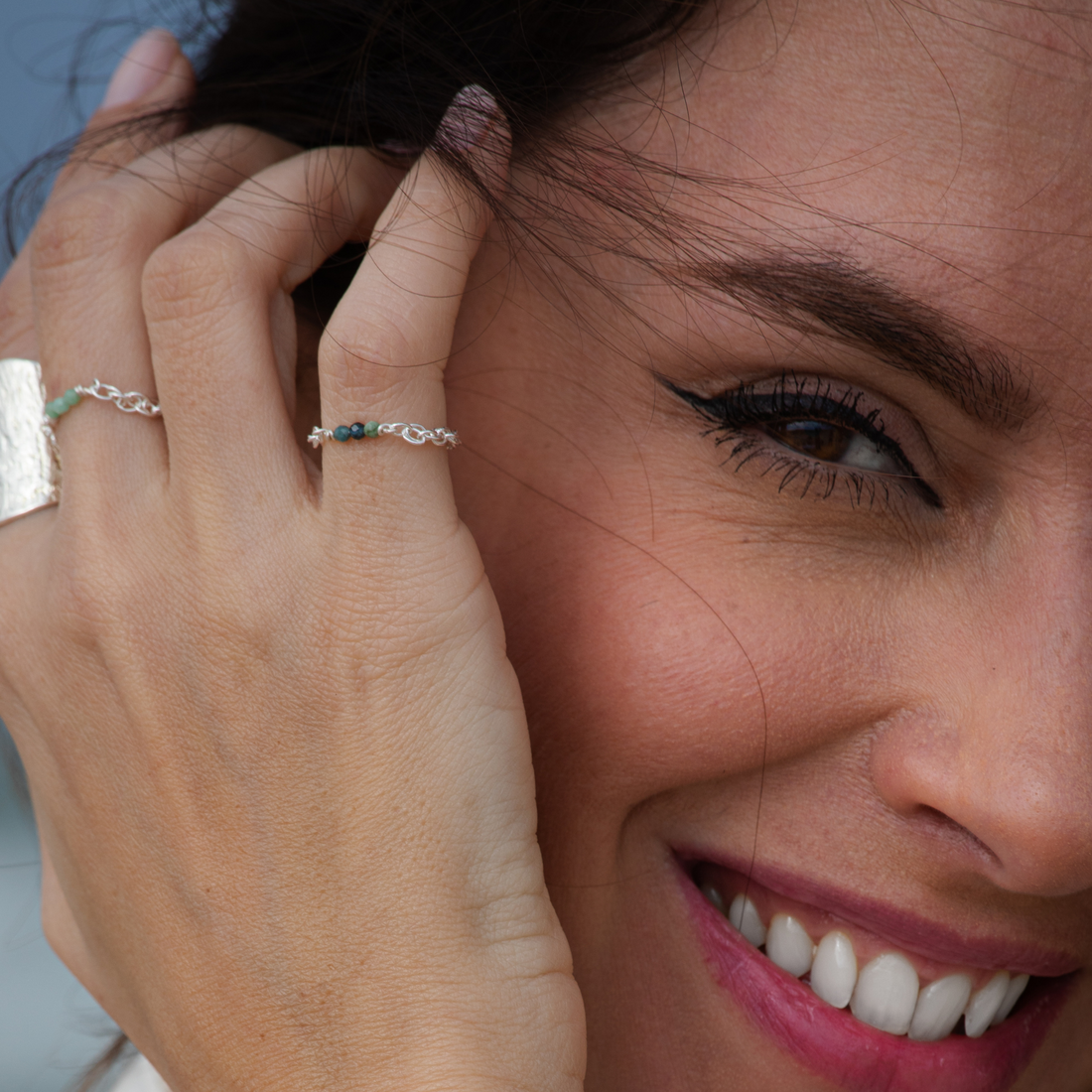 Bague chainette argent massif et pierre naturelles