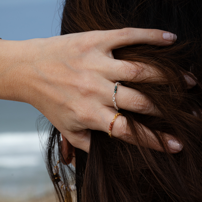 Bague chainette or et pierre naturelles