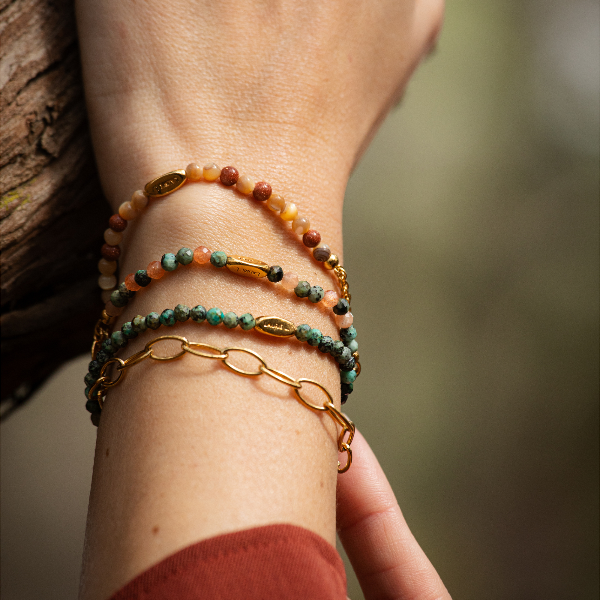 Bracelet or ou argent et pierres naturelles sans fermoir