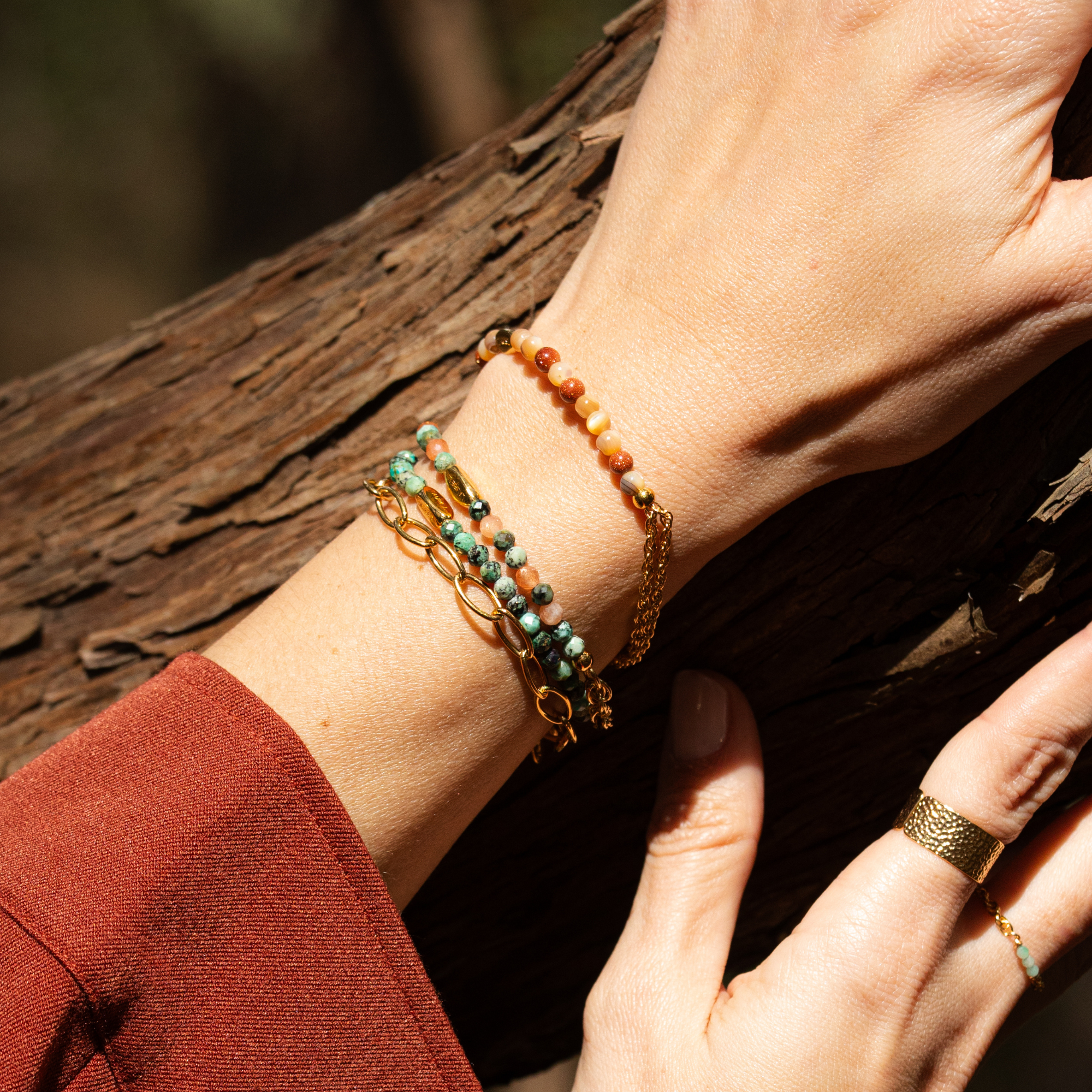 Bracelet or ou argent et pierres naturelles sans fermoir