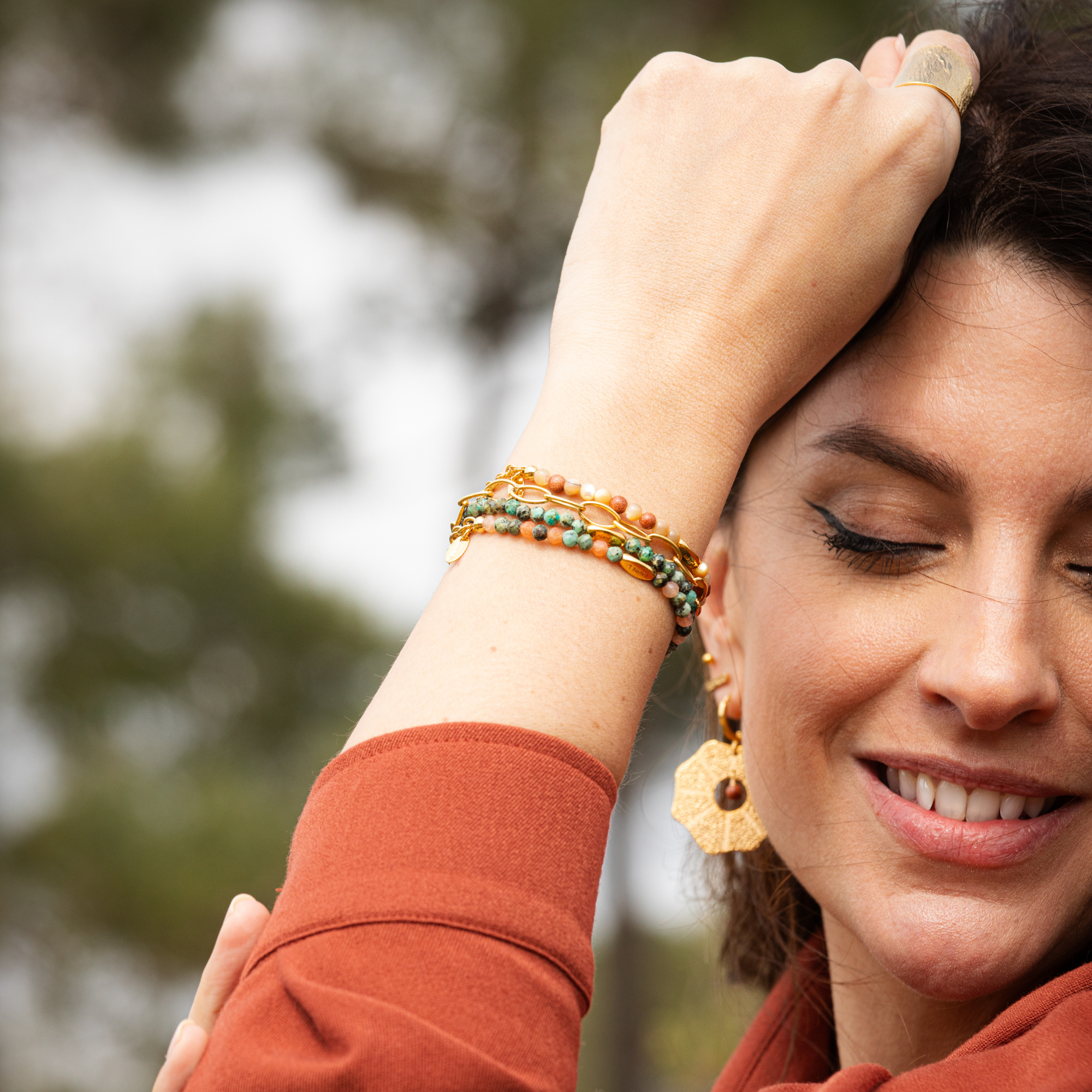 Bracelet or ou argent et pierres naturelles sans fermoir