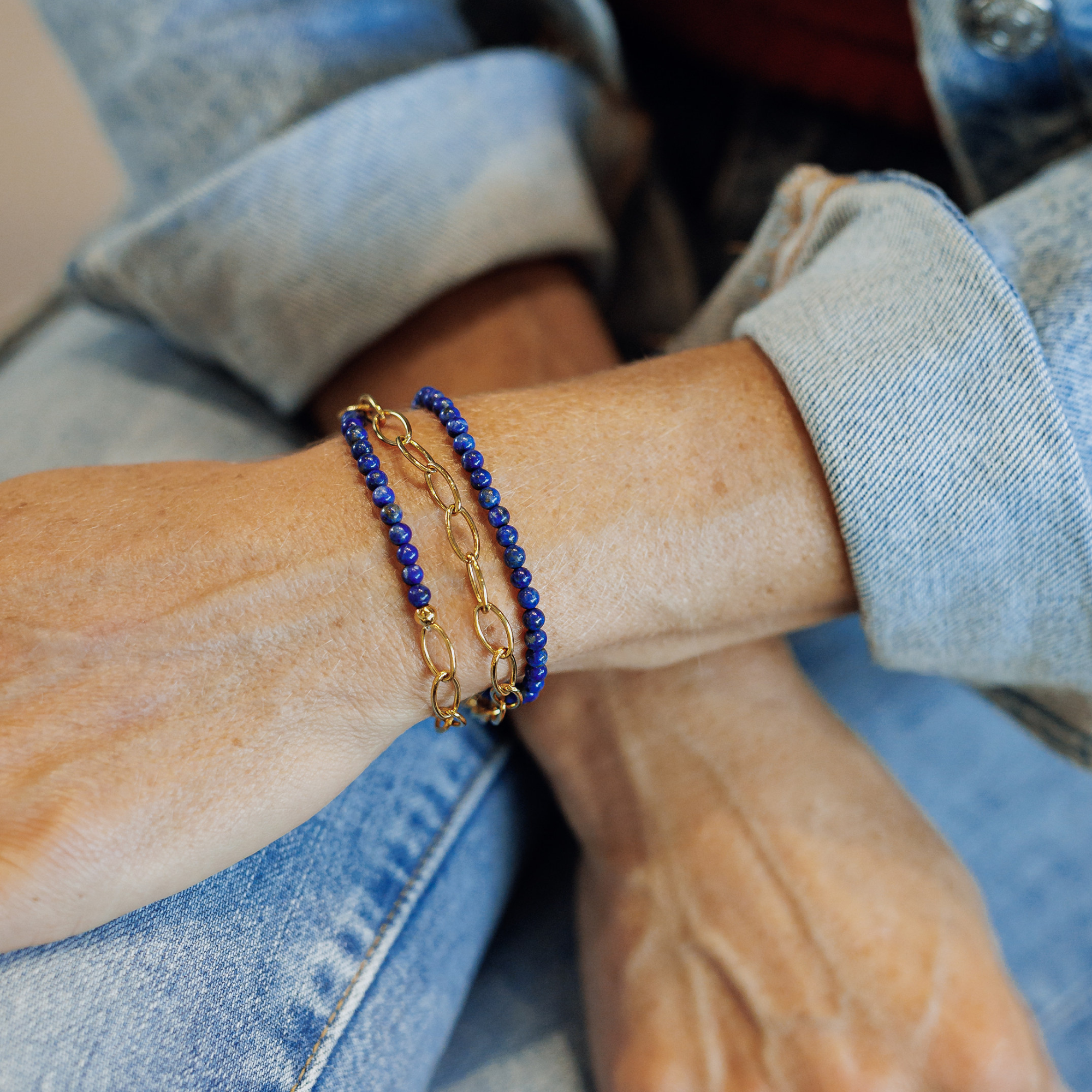 Bracelet collier or et pierres naturelles sans fermoir