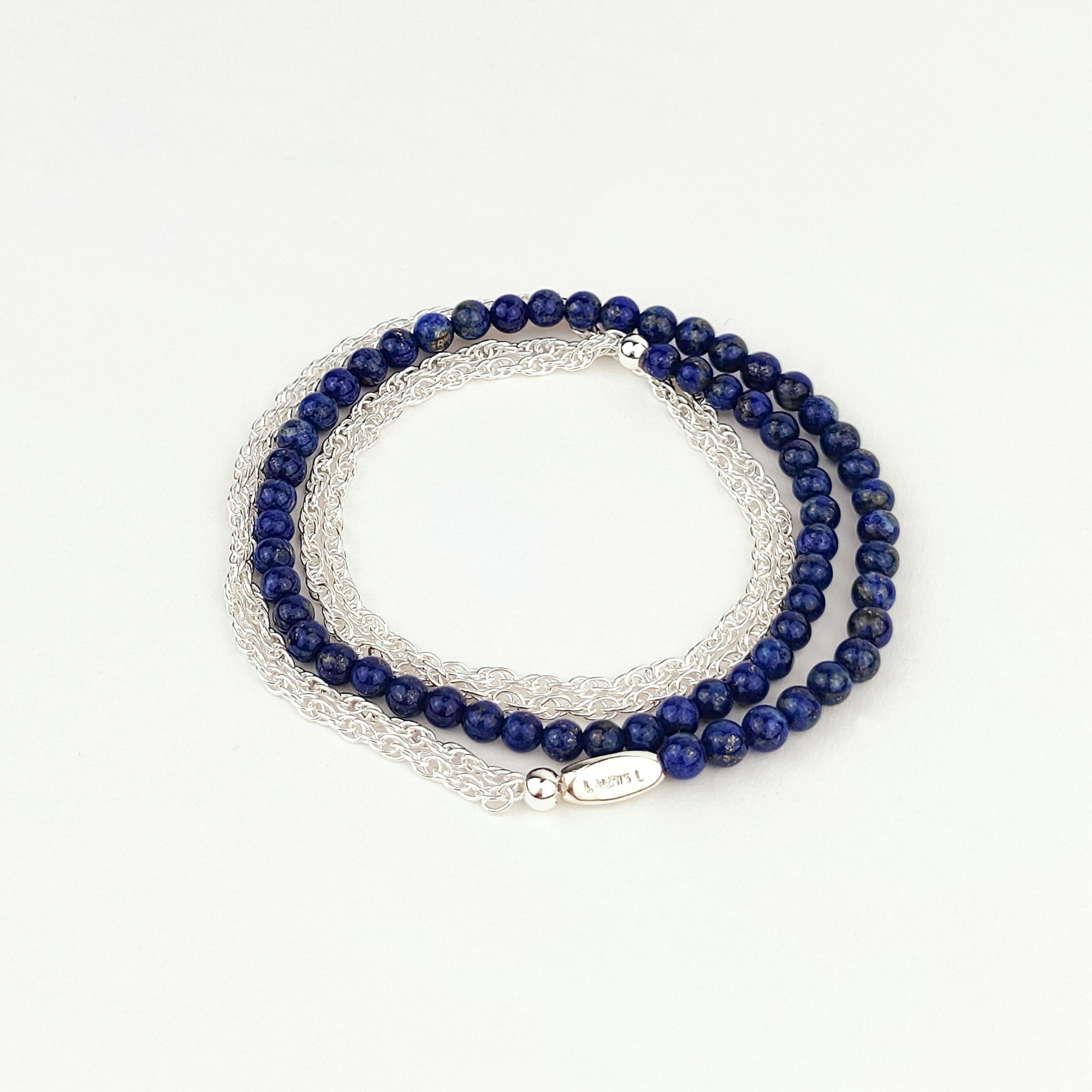 Bracelet collier argent massif et pierres naturelles lapis lazuli