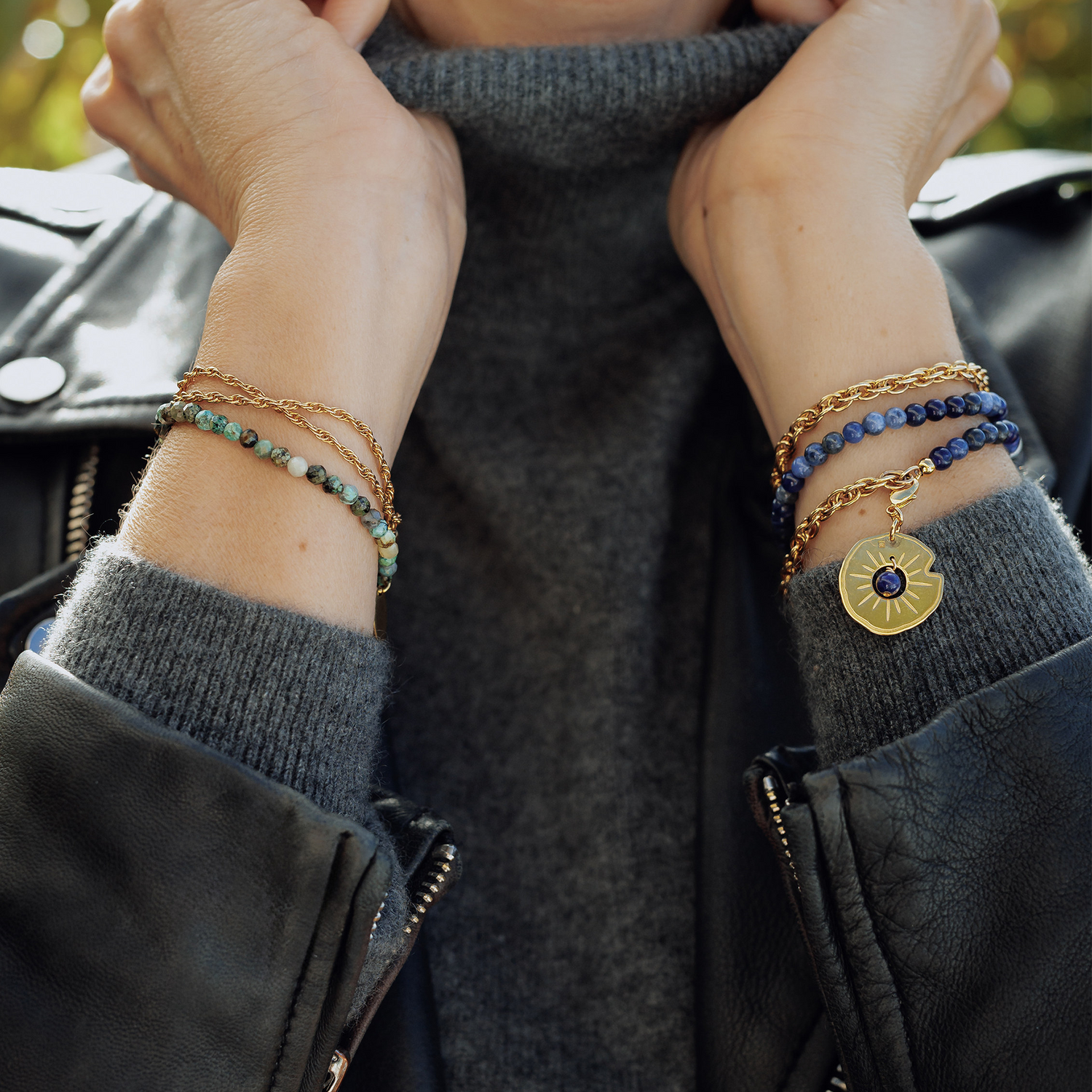 bracelet femme sans fermoir en turquoise et plaqué or Laurie L.