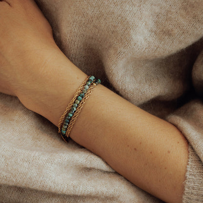 Bracelet collier sans fermoir plaqué Or et turquoise Laurie L.