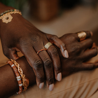 Bague LEILA réglable en plaqué or ou argent et bague perles LAURIE L.